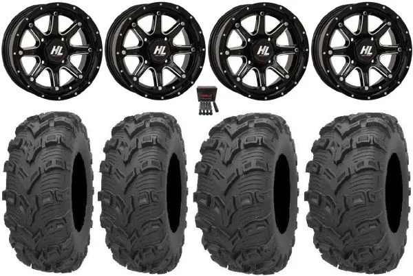 High Lifter HL4 14″ Wheels Machined 28″ Bear Claw EVO Tires Honda Pioneer