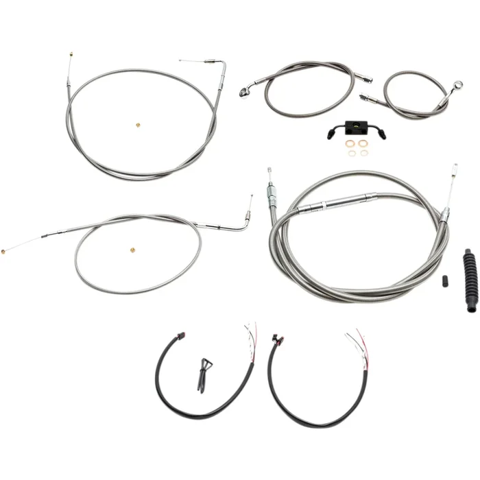 LA CHOPPERS 0610-1838 LA-8211KT2-13 Complete Stainless Braided Handlebar Cable/Brake Line Kit — Cable Kit – 12 ” – 14 ” Handlebars – Stainless