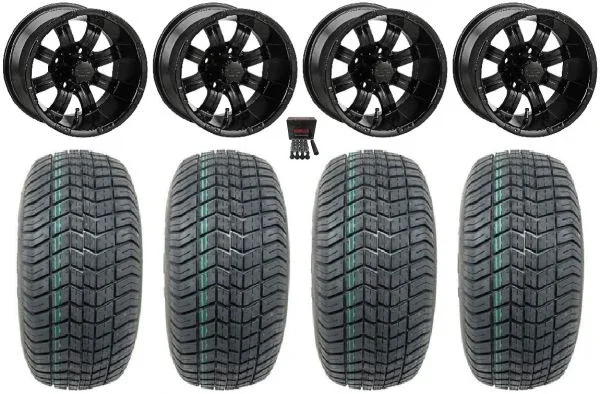 LSI Casino 10″ Golf Wheels Black 22″ Excel Classic Tires E-Z-GO & Club Car