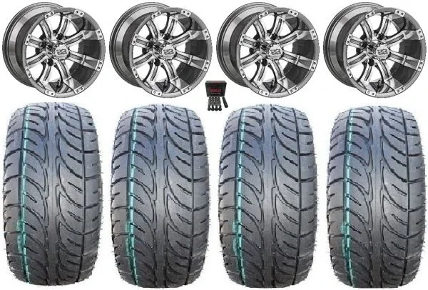 LSI Casino 14″ Gunmetal Golf Wheels 205×30-14 Fusion ST Tires E-Z-GO & Club Car