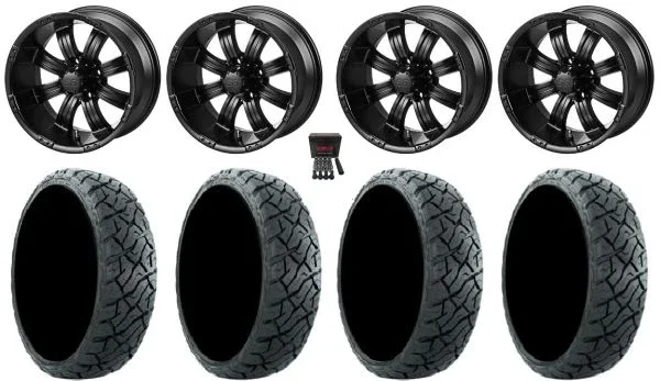 LSI Casino 15″ Golf Cart Wheels Matte Bk 23″ Maverick Tires E-Z-GO & Club Car