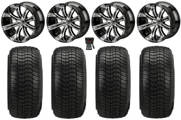 LSI Casino 15″ Golf Wheels Black/Machined 205×35 Elite Tires E-Z-GO & Club Car