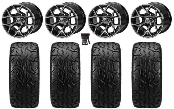 LSI Ninja 12″ Golf Wheels Machined 23″ RT66 Cruiser Tires E-Z-GO & Club Car