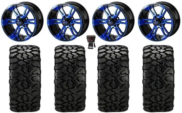 LSI Raptor 12″ Golf Wheels Black/Blue 22″ Sierra Rover Tires Yamaha