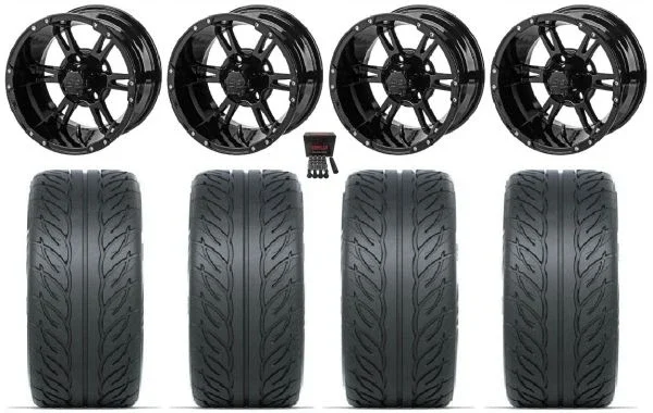 LSI Raptor 12″ Golf Wheels Gloss Black 255×55 Fusion GTR Tires Yamaha