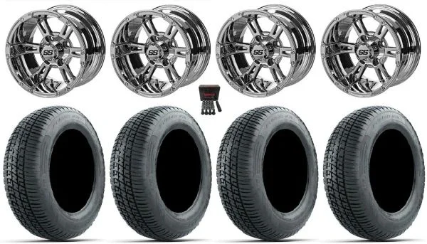 LSI Raptor 12″ Golf Wheels Mirror 215×50 Fusion S/R Tires E-Z-GO & Club Car