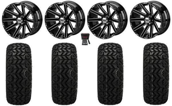 LSI Venom 14″Golf Wheels Black/Machined 23″ Black Trail Tires Yamaha