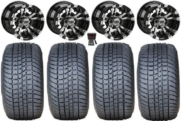 LSI Warlock 10″ Black Golf Wheels 205×50-10 Pro Rider Tires E-Z-GO & Club Car