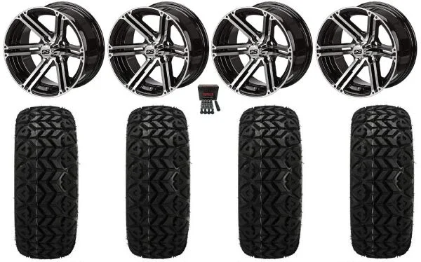 LSI Yukon 14″ Golf Wheels Machined 23″ Black Trail Tires Yamaha