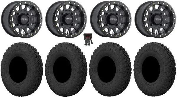 Method 401 Bdlk 15″ Wheels Bk 4+3 30″ Gripper R/T Tires Can-Am Maverick X3 / Honda Pioneer 1000 / Talon