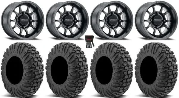 Method 409 14″ Black (4+3) Wheels 28″ MotoVator Tires Polaris Sportsman / RZR / Ranger