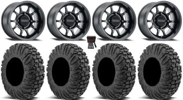Method 409 14″ Black (5+2) Wheels 27″ MotoVator Tires Sportsman 550 850 1000