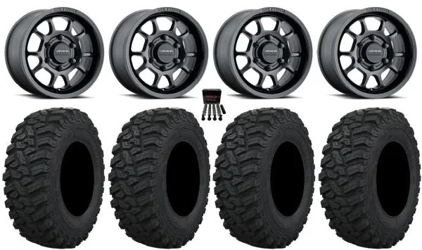 Method 409 15″ Wheels Black 30″ Trekker Tires Can-Am Maverick R