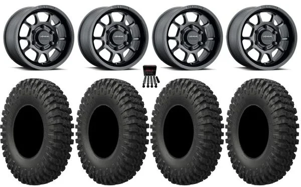 Method 409 15″ Wheels Black 35″ MotoCrusher Tires Can-Am Maverick R