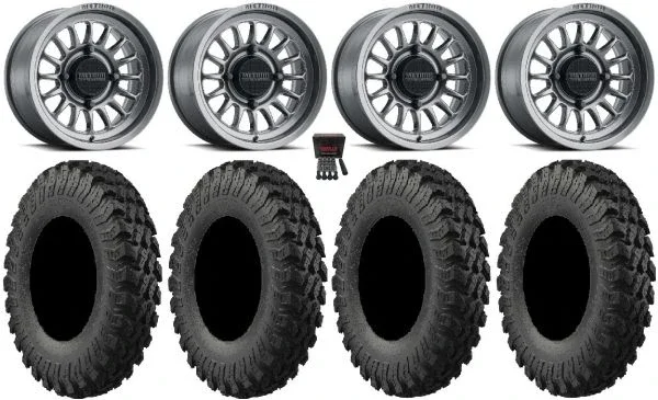 Method 411 15″ Ti (4+3) Wheels 30″ MotoRally Tires Polaris Sportsman / RZR / Ranger