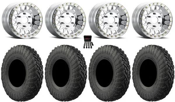 Method 413 Beadlock 15″ Wheels Polished 32″ Gripper T/R/K Tires Can-Am Maverick R