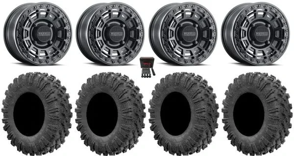 Method 415 Bdlk 15″ Wheels Bk +38mm 30″ MotoRavage Tires Can-Am Maverick X3 / Honda Pioneer 1000 / Talon