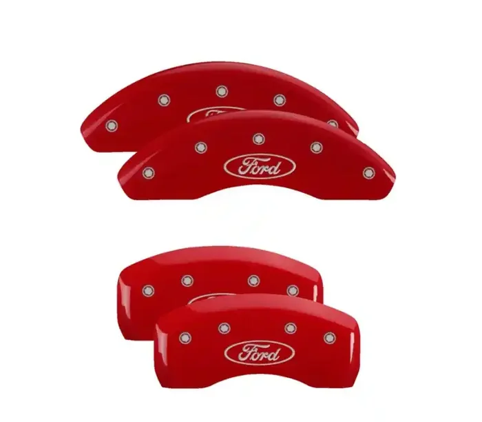 MGP 4 Caliper Covers Engraved Front & Rear Ford Oval Red Finish Silver Char 21 Ford Bronco Sport 10255SFRDRD