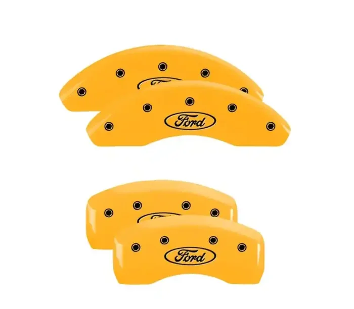 MGP 4 Caliper Covers Engraved Front & Rear Ford Oval Yellow Finish Black Char 21 Ford Bronco Sport 10255SFRDYL