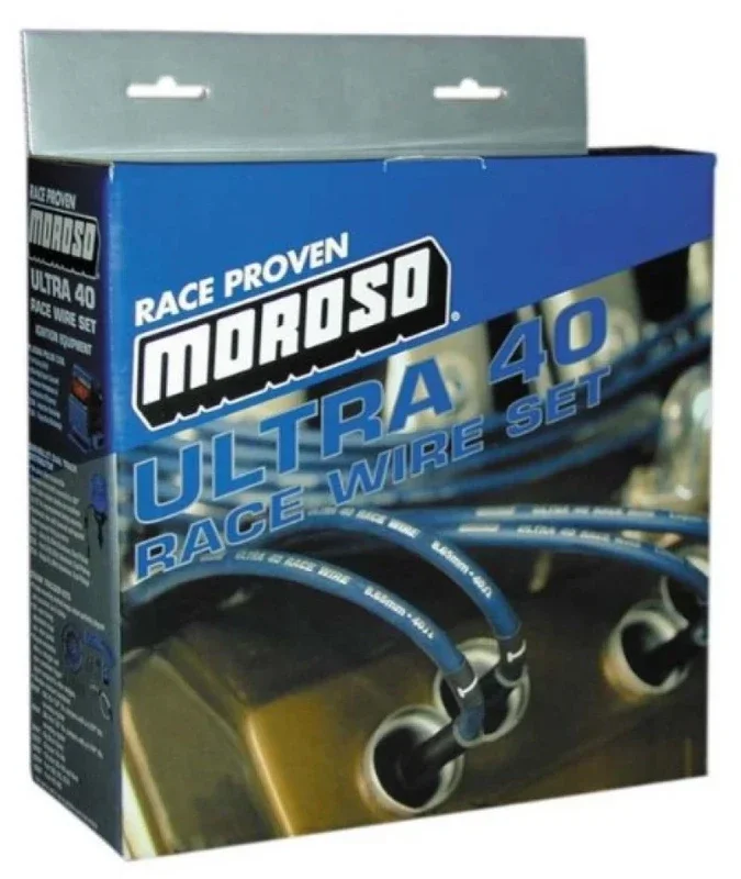 Moroso Ultra 40 Spiral Core 8.65 mm Spark Plug Wire Set – Sleeved – Black – Straight Plug Boots – HEI Style Terminal – Over Valve Cover – Big Block Chevy