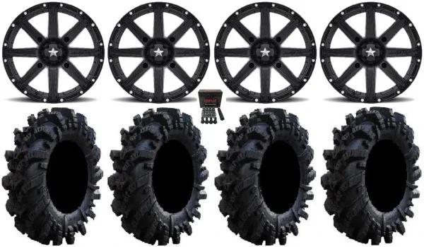 MSA Black Clutch 14″ UTV Wheels 32″ Intimidator Tires Can-Am Maverick X3 / Honda Pioneer 1000 / Talon