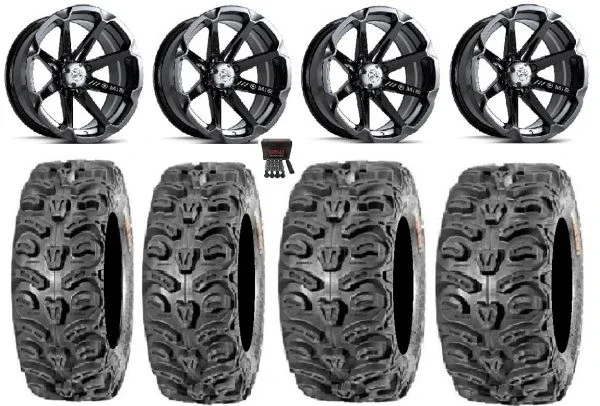 MSA Black Diesel 14″ ATV Wheels 28″ Bear Claw HTR Tires Honda Rincon Yamaha Rhino Kawasaki Brute Force Suzuki KingQuad