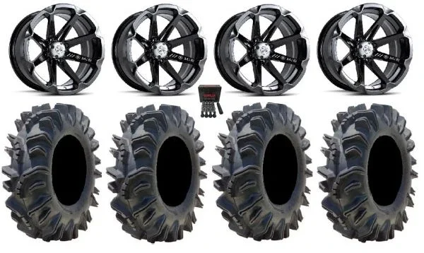 MSA Black Diesel 14″ UTV Wheels 32″ Terminator Tires Yamaha Viking Wolverine YXZ1000R CFMoto ZForce 950 UForce 1000