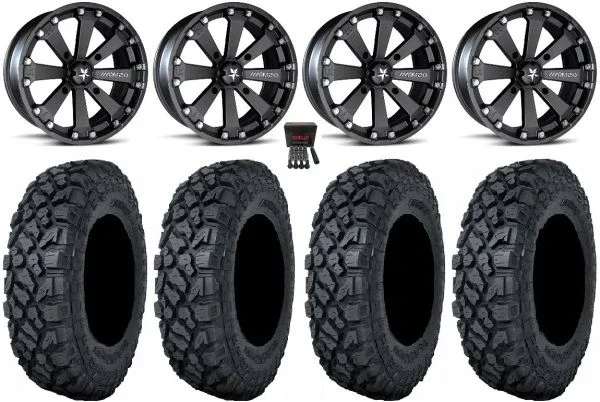 MSA Black Kore 14″ ATV Wheels 32″ Klever X/T Tires Honda Foreman Rancher SRA