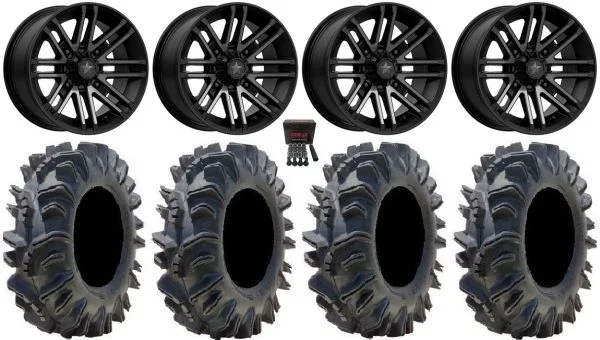MSA Black Rogue 14″ UTV Wheels 28″ Terminator Tires Honda Pioneer
