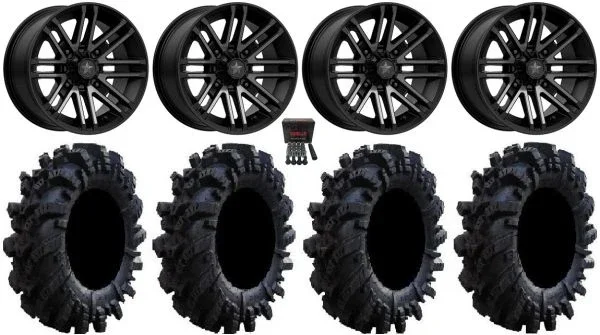 MSA Black Rogue 14″ UTV Wheels 32″ Intimidator Tires Kawasaki Mule Pro FXT KRX / Yamaha Wolverine RMAX / YXZ 2019+