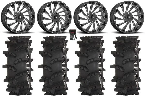 MSA Blade 24″ Wheels Milled 44″ Outlaw Max Tires Can-Am Commander Maverick Renegade Outlander Defender