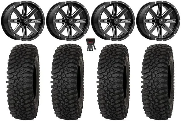 MSA Boxer 14″ Wheels Milled 27″ Roctane ST Tires Can-Am Maverick X3 / Honda Pioneer 1000 / Talon