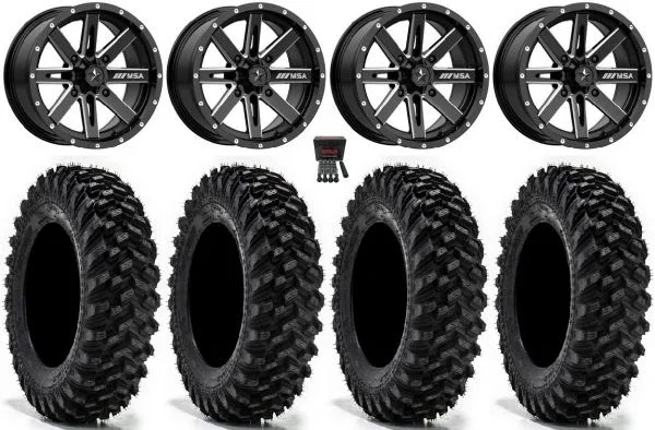 MSA Boxer 14″ Wheels Milled 28″ Warrior XT Tires Honda Pioneer