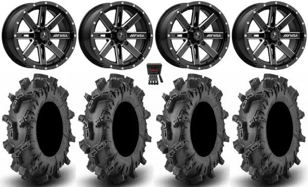 MSA Boxer 14″ Wheels Milled 30″ Terminator Max Tires Honda Rincon Yamaha Rhino Kawasaki Brute Force Suzuki KingQuad
