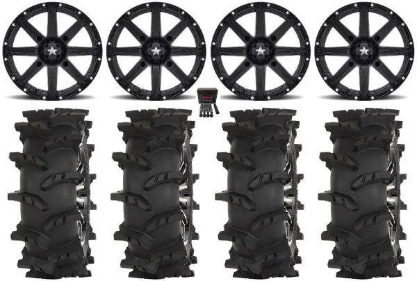 MSA Clutch 14″ Wheels Black 28″ Outlaw Max Tires Kawasaki Mule Pro FXT KRX / Yamaha Wolverine RMAX / YXZ 2019+