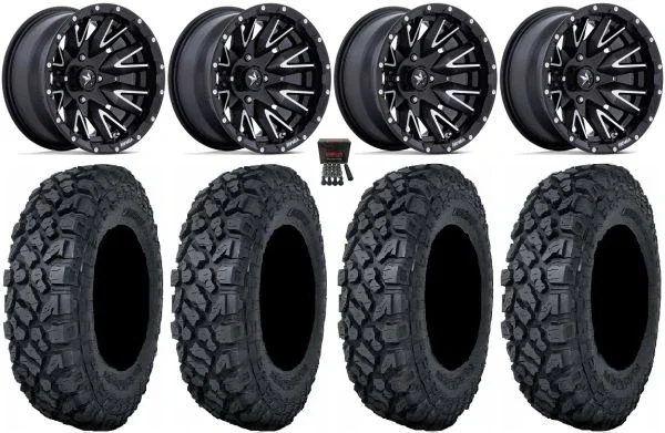 MSA Creed 14″ Wheels Machined 28″ Klever X/T Tires Can-Am Maverick X3 / Honda Pioneer 1000 / Talon