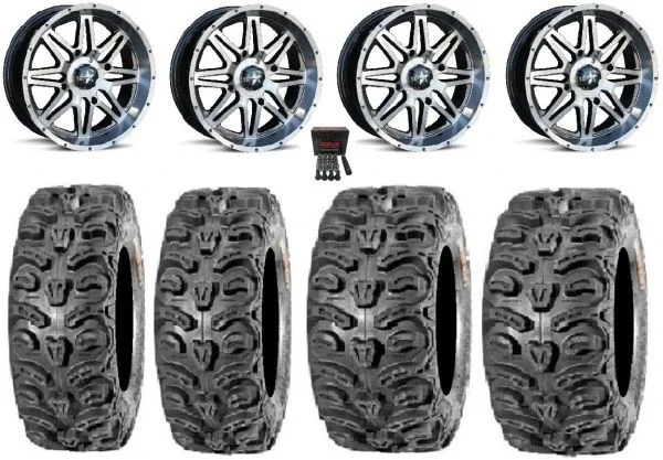 MSA Dark Tint Vibe 14″ UTV Wheels 28″ Bear Claw HTR Tires Honda Pioneer