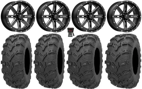 MSA Milled Boxer 14″ UTV Wheels 26″ Bear Claw EVO Tires Honda Pioneer