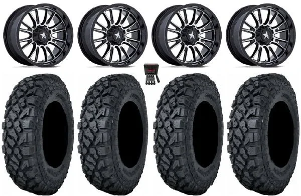 MSA ThunderLips 14″ Wheels Machined 32″ Klever X/T Tires Kawasaki Teryx Mule