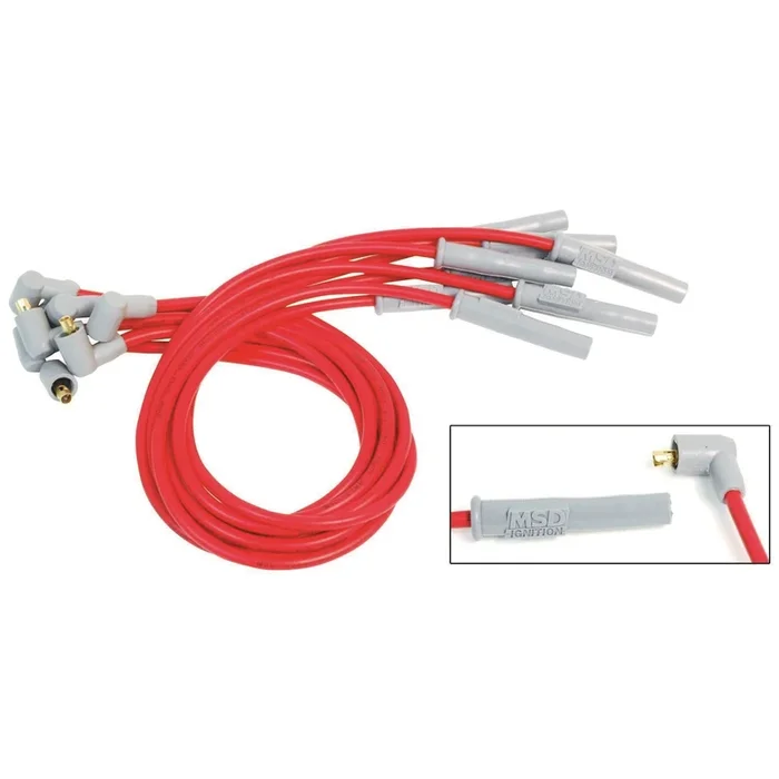 MSD Super Conductor Spiral Core 8.5 mm Spark Plug Wire Set – Red – Straight Plug Boots – Socket Style – Big Block Ford / Cleveland / Modified