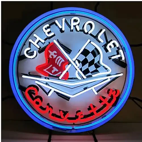 Neonetics Corvette Flags Neon Sign with Blue Outer Ring – 5CORBL