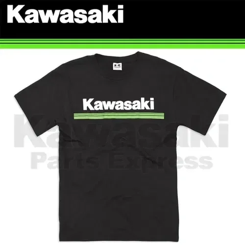 NEW GENUINE KAWASAKI SMALL 3 GREEN LINE BLACK T-3 SHIRT K007-2525-BK-SM