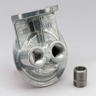 Perma-Cool Single Filter Remote Oil Filter Mount 13/16-16 ” Thread Two 1/2 ” NPT Ports Bolt-On – Upward Facing Ports