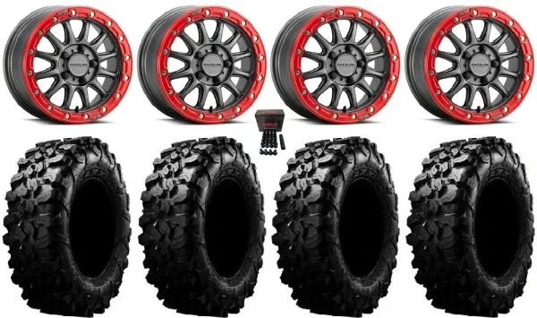 Raceline Alpha 15″ Wheels Gm +25mm 35″ Carnivore Tires CFMoto UForce U10 Pro / U10 XL Pro / ZForce Z10 / Z10-4