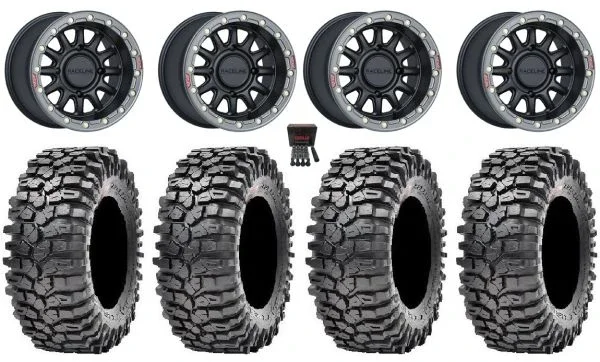Raceline Alpha Bdlk 15″ Wheels BK 32″ Roxxzilla 396 Tires Can-Am Commander Maverick Renegade Outlander Defender