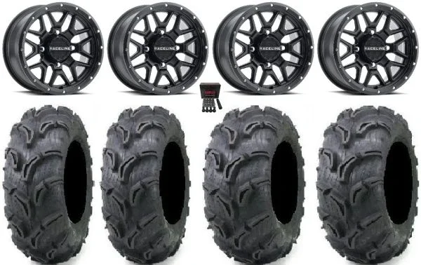 Raceline Krank 14″ Wheels Black +38mm/+10mm 30″ Zilla Tires Honda Talon