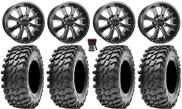 Raceline Mamba 14″ Wheels Black 30″ Rampage Tires Can-Am Maverick X3 / Honda Pioneer 1000 / Talon