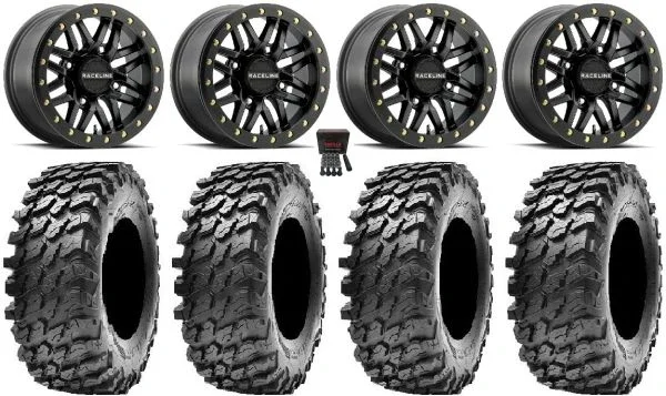 Raceline Ryno Bdlk 14″ Bk Wheels 30″ Rampage Tires Can-Am Maverick X3 / Honda Pioneer 1000 / Talon