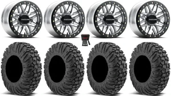 Raceline Ryno Bdlk 15″ Mh Wheels 30″ MotoVator Tires Can-Am Maverick X3 / Honda Pioneer 1000 / Talon