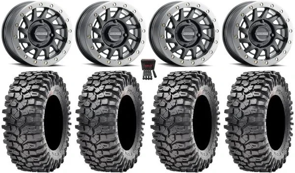 Raceline Squad Bdlk 15″ Wheels Bk +38mm 32″ Roxxzilla Tires Can-Am Commander Maverick Renegade Outlander Defender